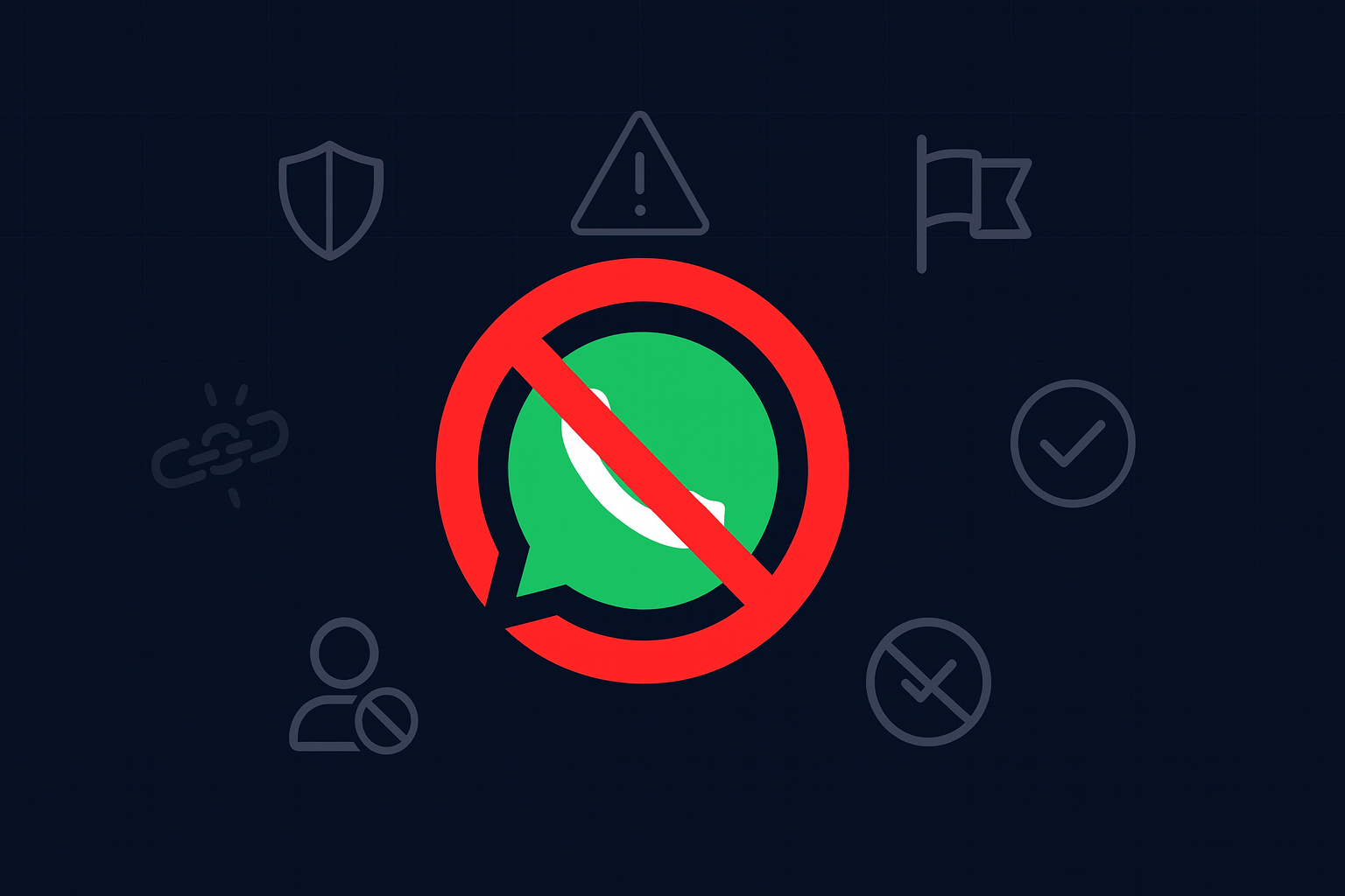 WhatsApp number ban bot and group ban bot concept: a WhatsApp logo crossed out because no bot can force a ban